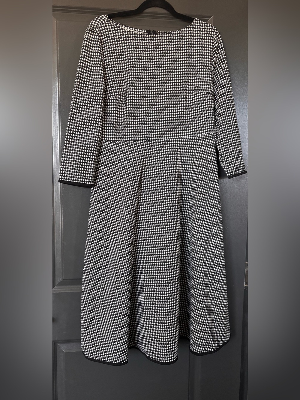 SHEIN Black & White Houndstooth Long Sleeve Fit-and-Flare Dress